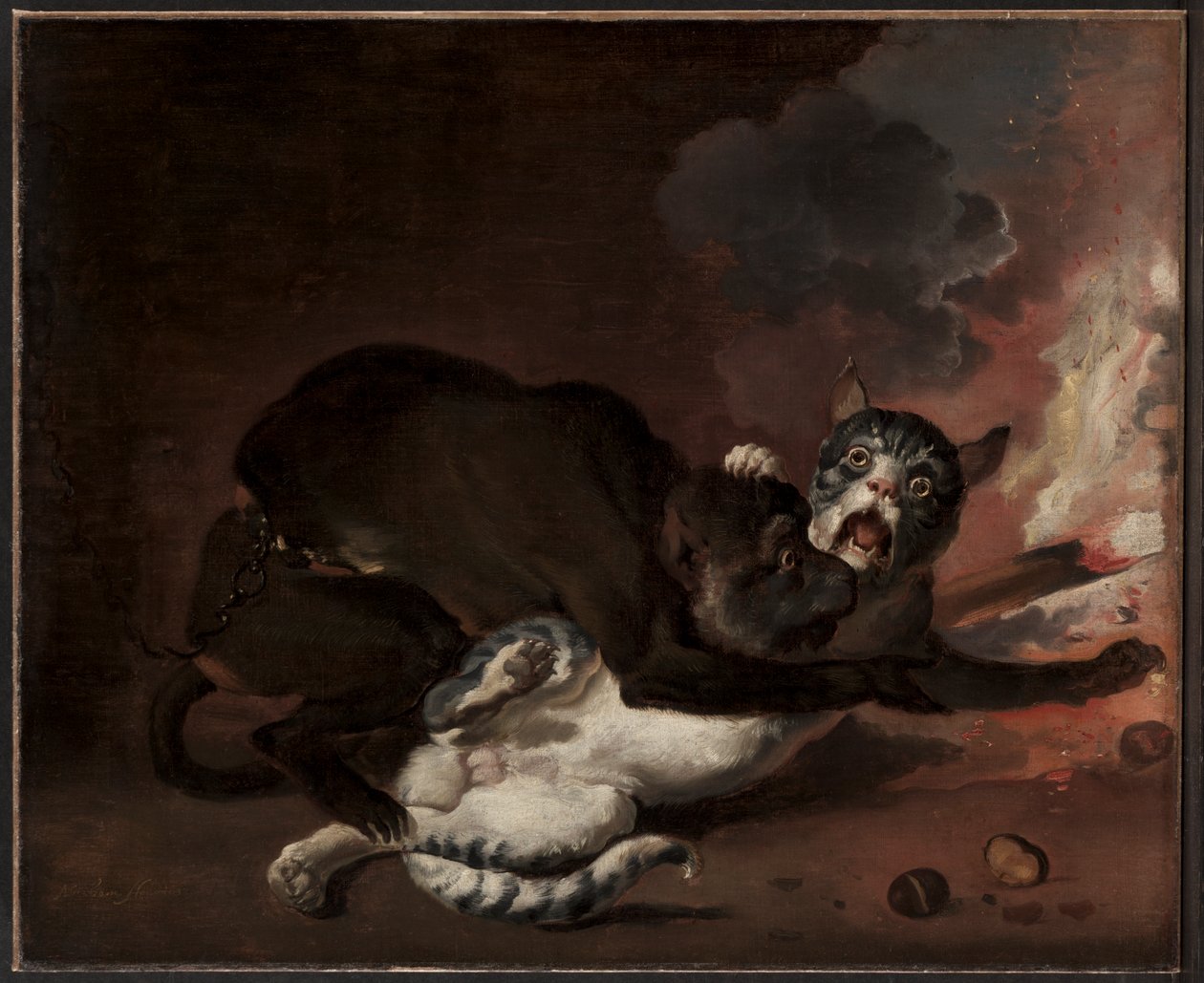 The Monkey and the Cat, sannsynligvis 1670-tallet (olje på lerret) av Abraham Danielsz. Hondius