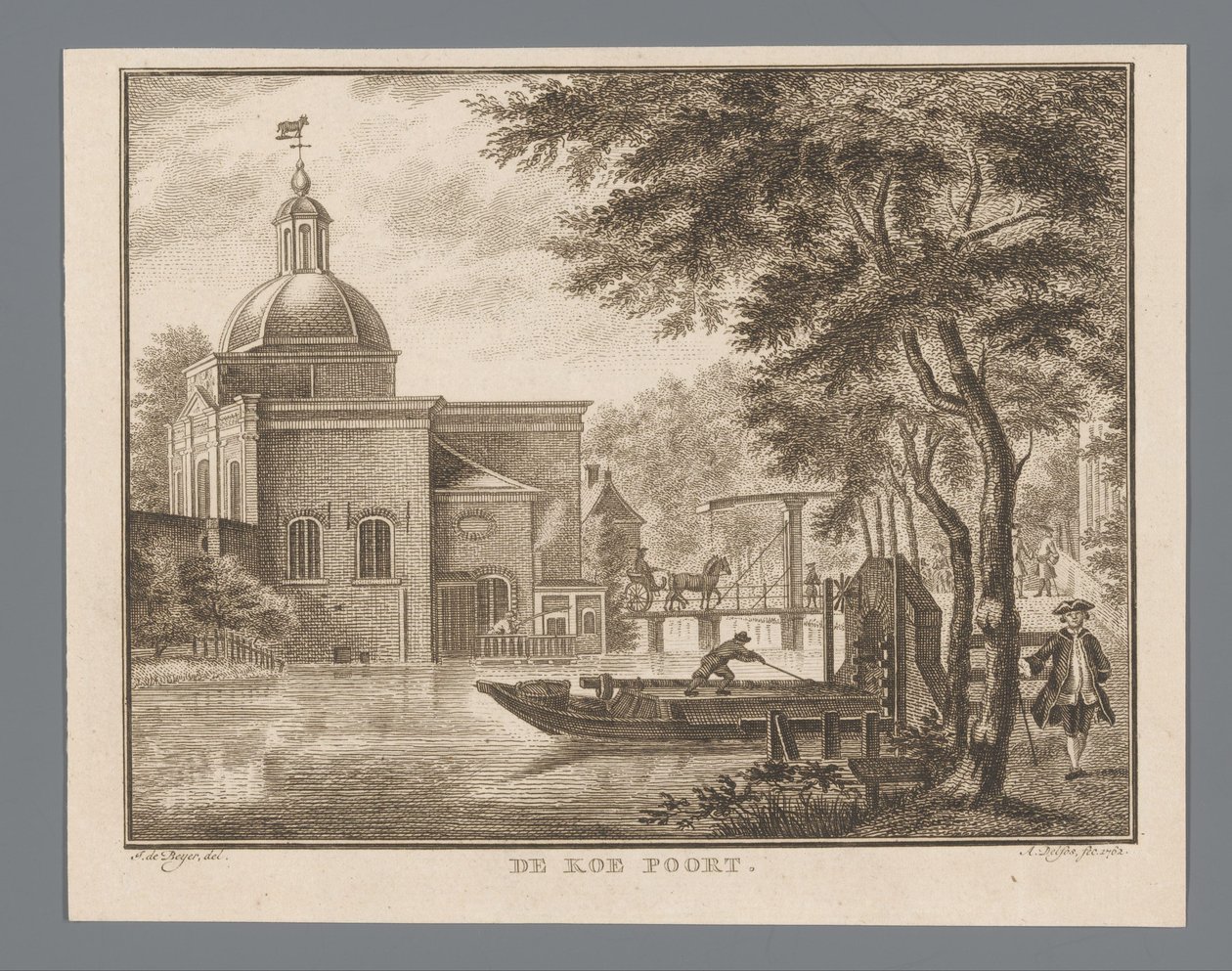 Utsikt over Koepoort i Leiden The Cow Gate (tittel på objekt) av Abraham Delfos