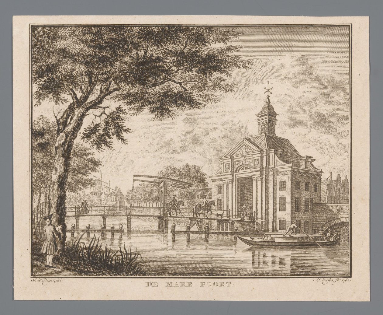 Utsikt over Marepoort i Leiden The Mare Poort (tittel på objekt) av Abraham Delfos