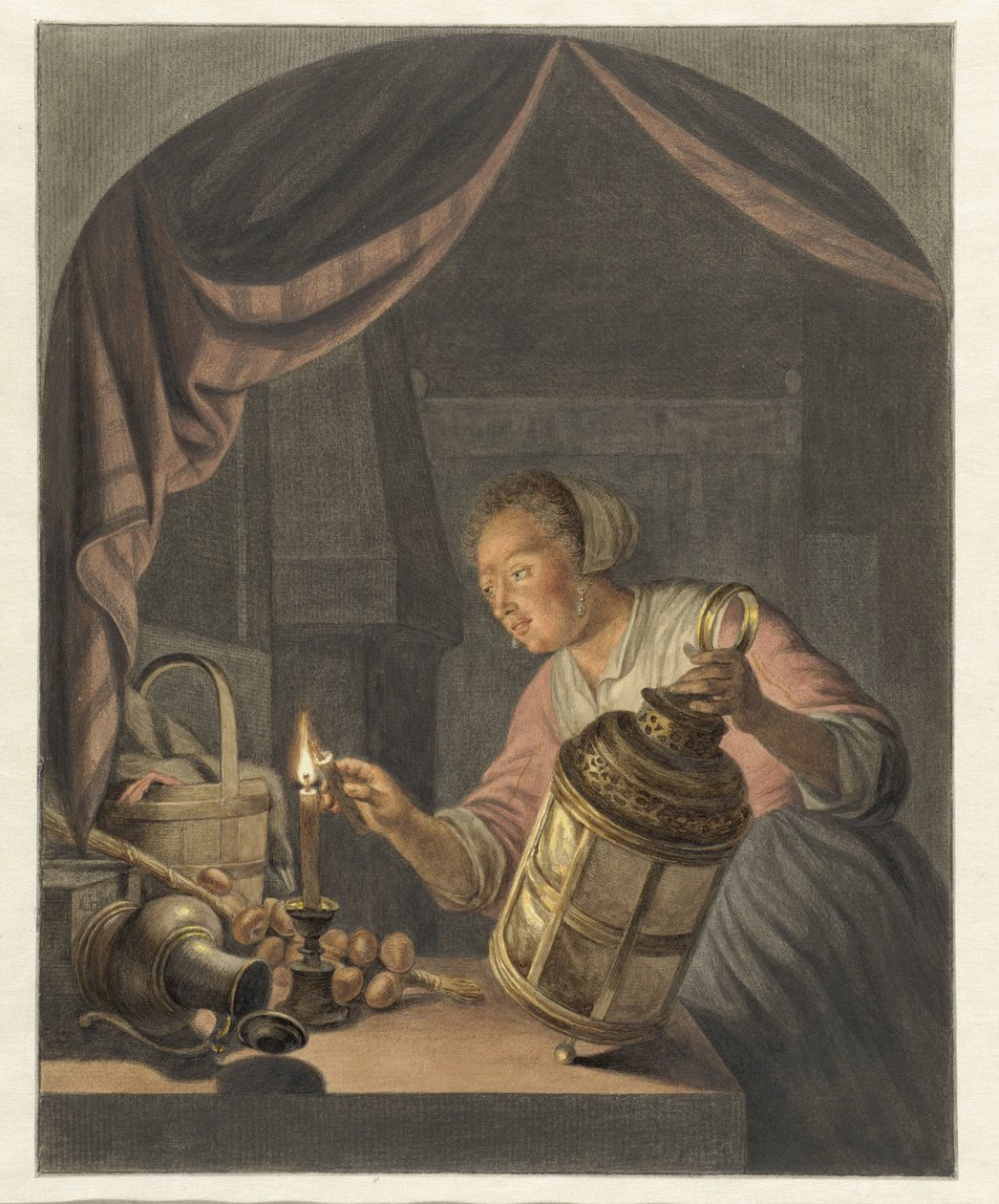 Jente som tenner en lykt av Abraham Delfos