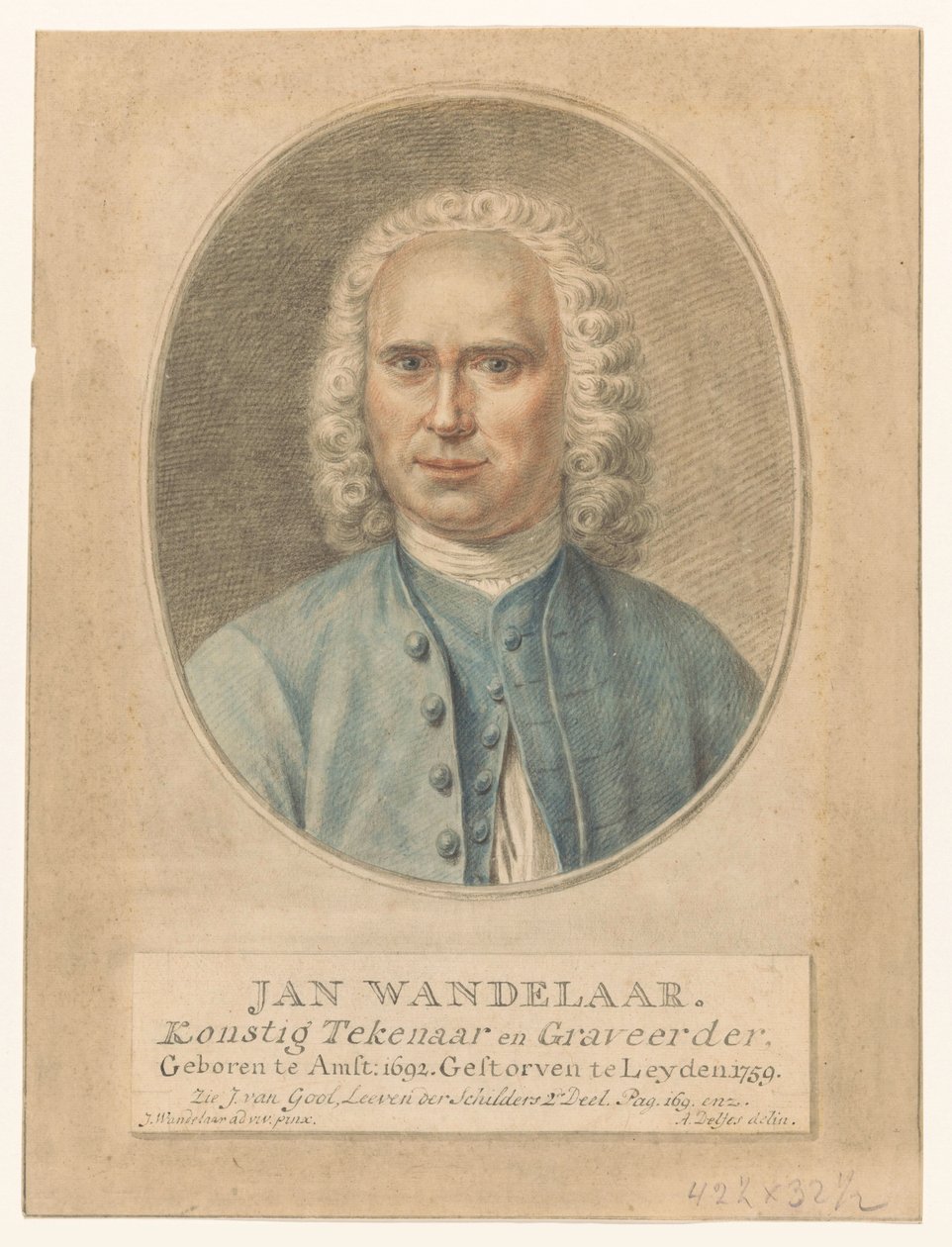 Portrett av Jan Wandelaar John Walker. Konstig tegner og gravør (tittel på objekt) av Abraham Delfos