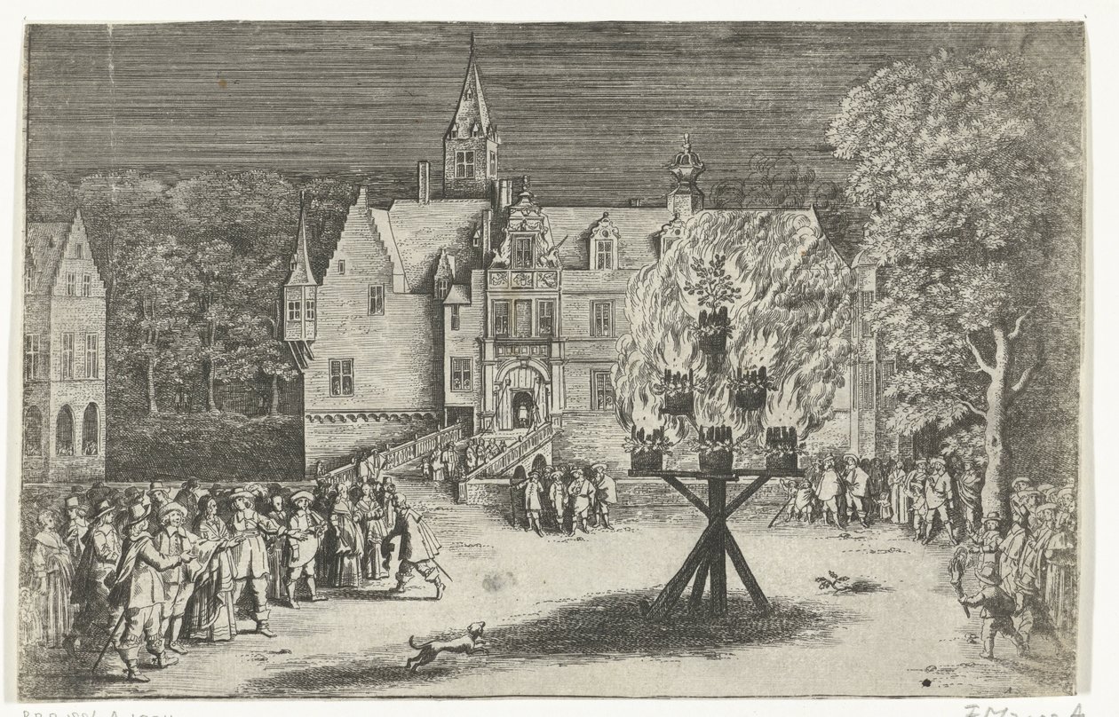 Bål ved besøket til prinsesse Maria Henrietta med prins Willem III til Breda, 1653 av Abraham Dircksz. Santvoort
