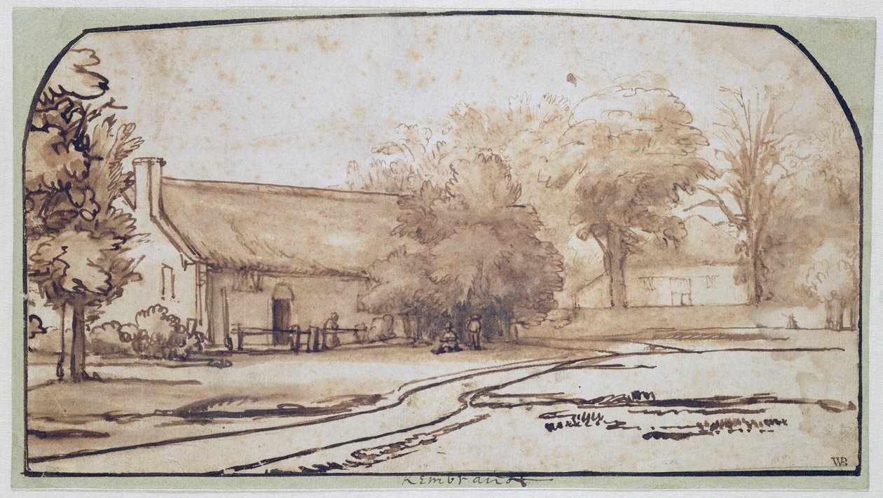 Landskap med et bondehus, 1640-tallet (penn og brunt blekk på papir) av Abraham Furnerius