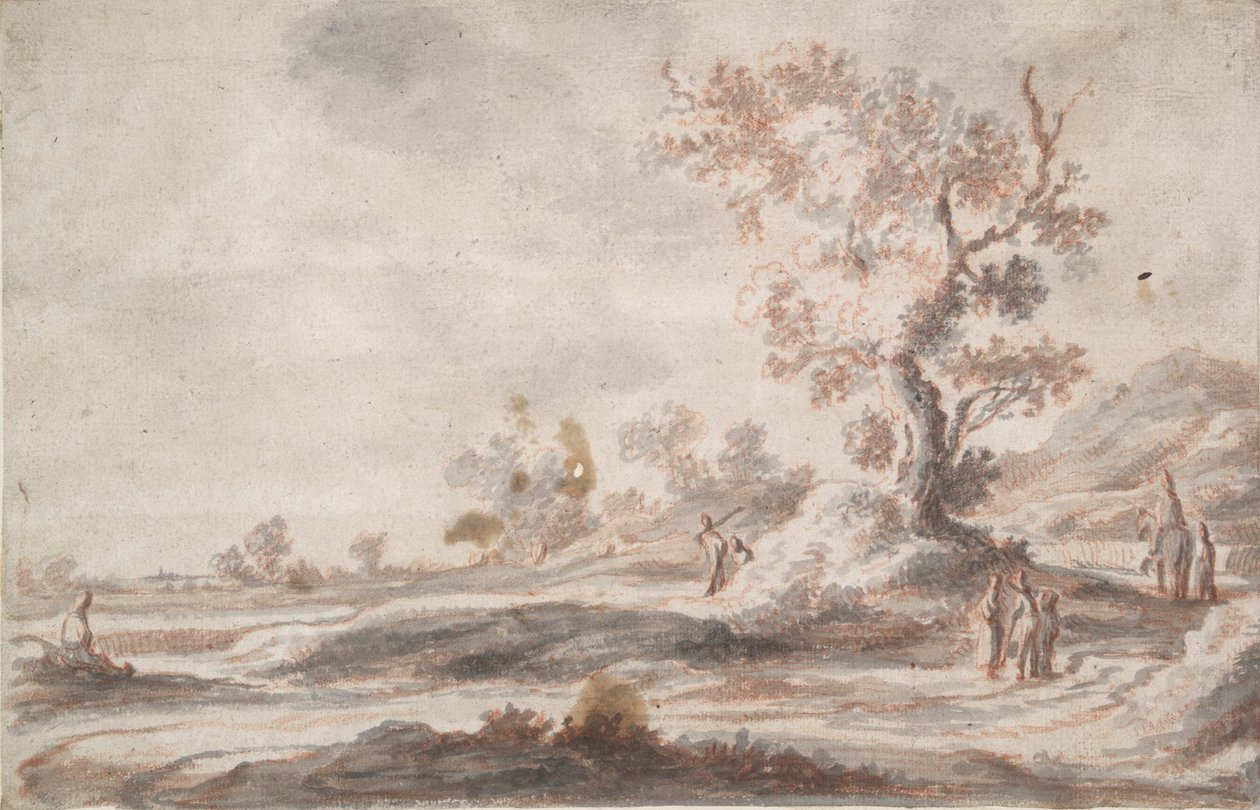 Landskap med gammelt tre og figurer av Abraham Genoels