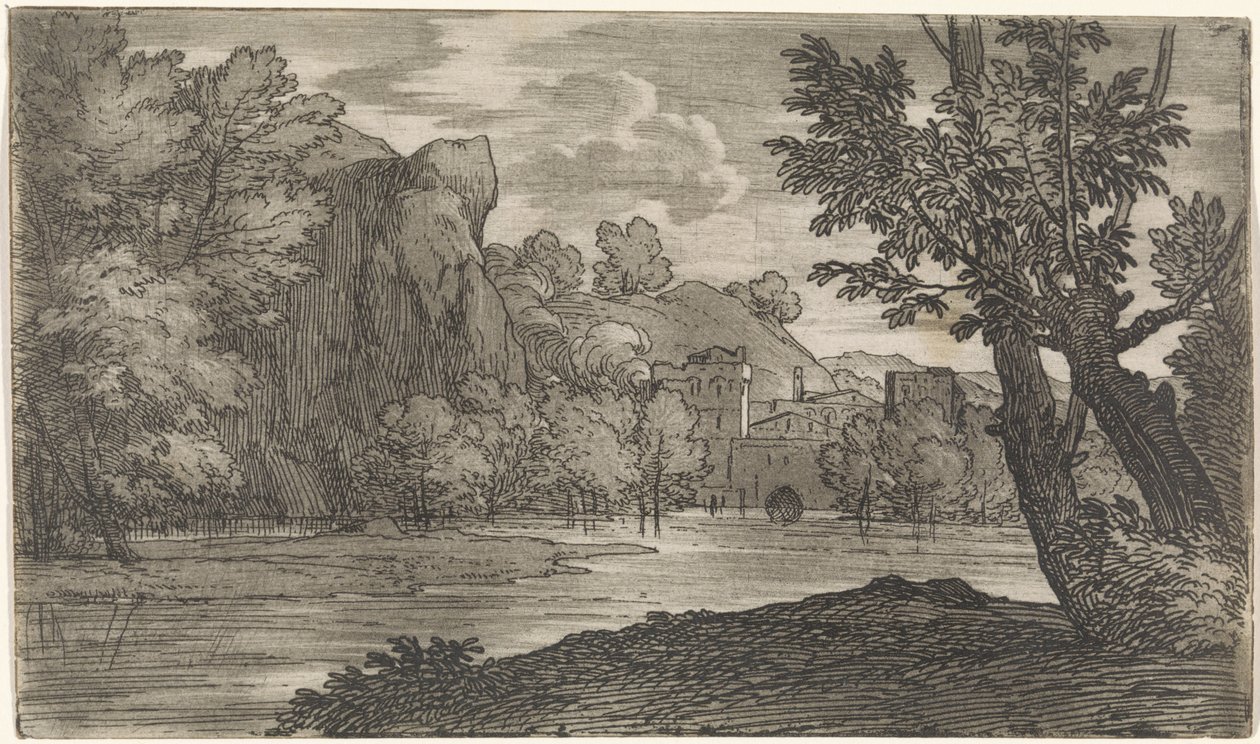 Landskap med elv av Abraham Genoels