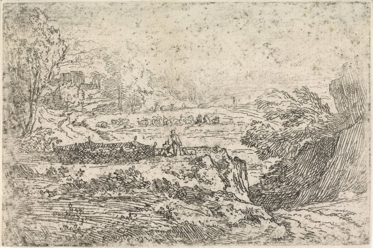 Landskap med sauer av Abraham Genoels