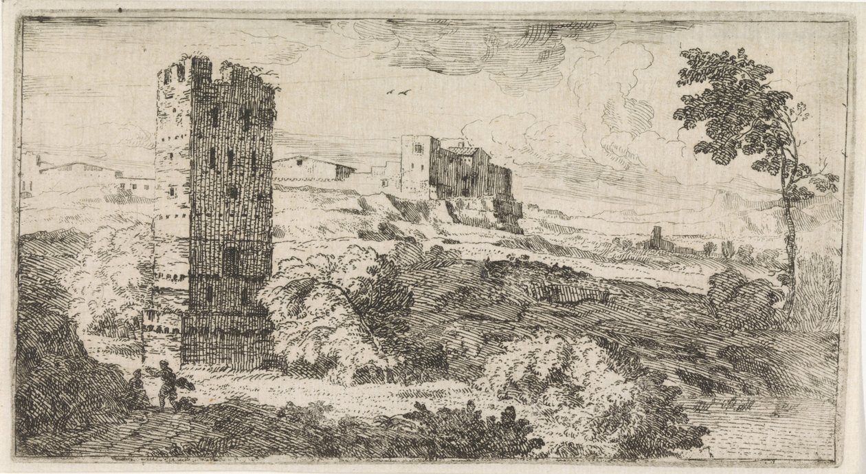 Landskap med firkantet tårn av Abraham Genoels
