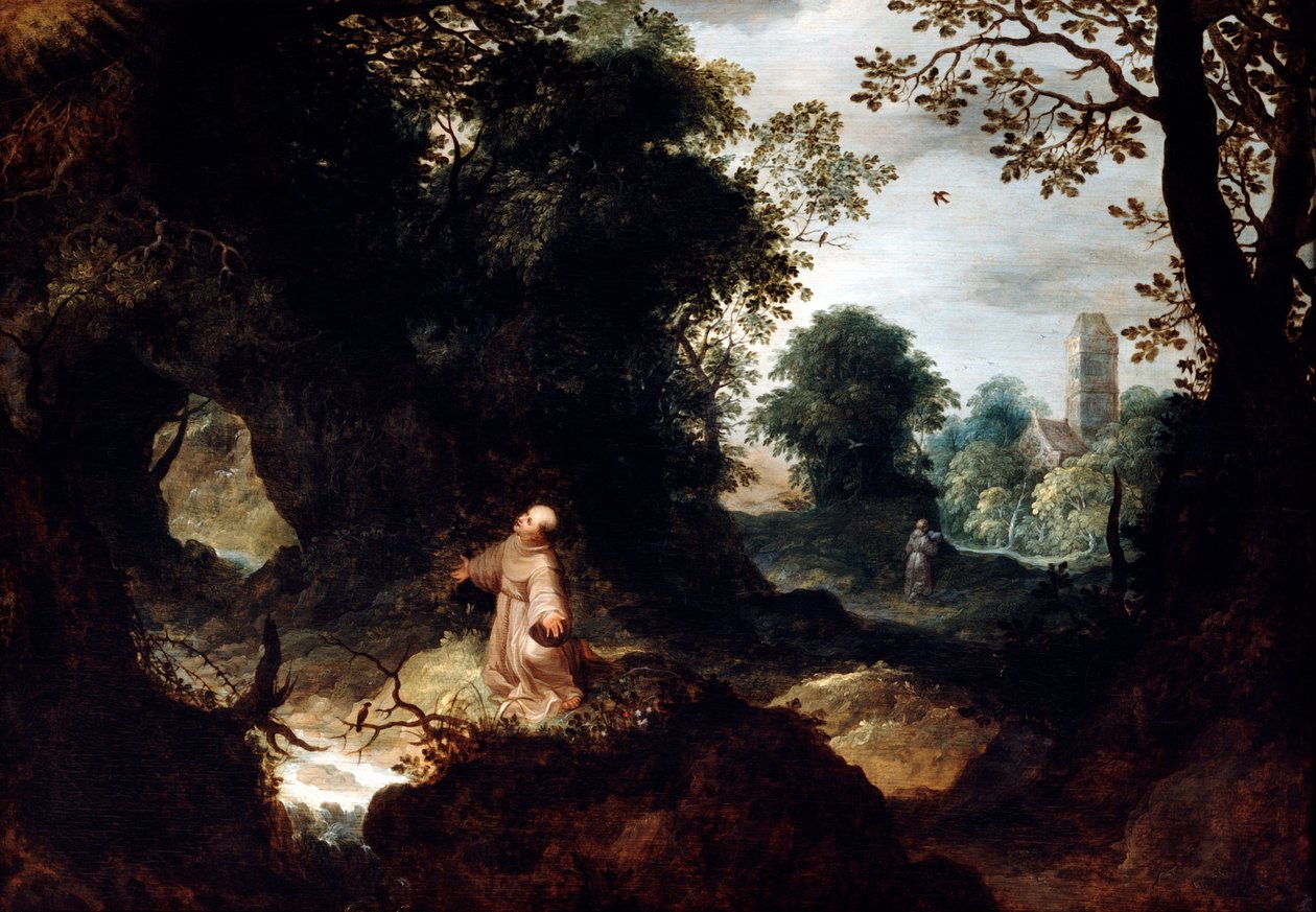 Steinete landskap med Saint Francis, tidlig på 1600-tallet av Abraham Govaerts