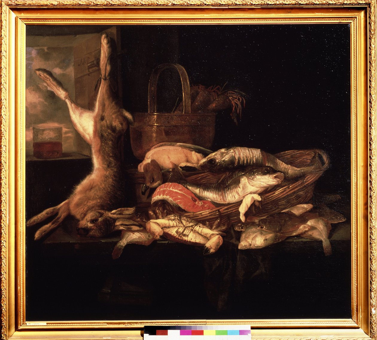 "Still Life with Fishes and a Dead Hare" Maleri av Abraham Hendricksz van Beyeren (1620/21-1690) (ec. holl.) Pushkin-museet fra 1600-tallet, Moskva av Abraham Hendricksz van Beyeren