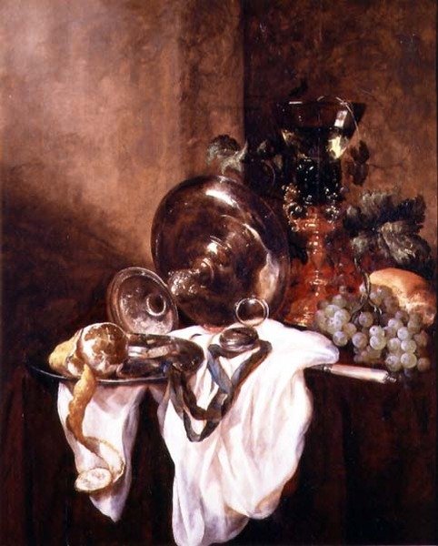 Stilleben med en frukt og en sølvbeger (olje på panel) av Abraham Hendricksz van Beyeren