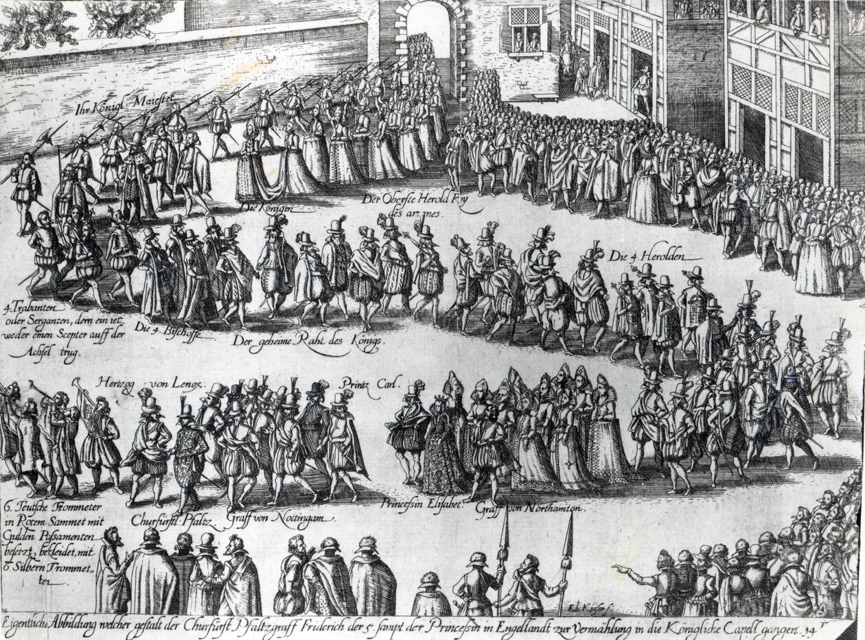 Prosesjon for bryllupet til Frederick V, kurfyrst Palatine og prinsesse Elizabeth, ca. 1613 av Abraham Hogenberg