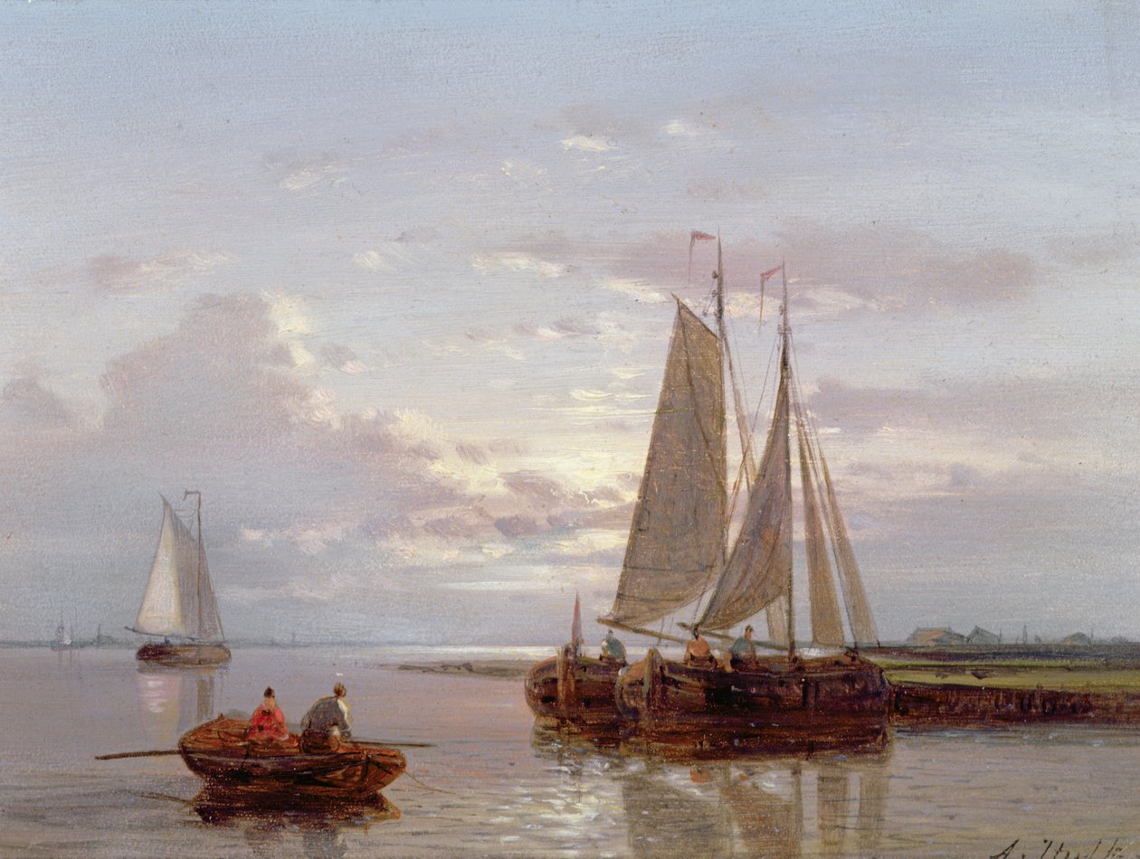 Båter på elven Schelde (panel) av Abraham Hulk