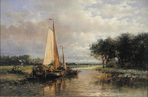 Dutch Barges on a River (olje på lerret) av Abraham Hulk