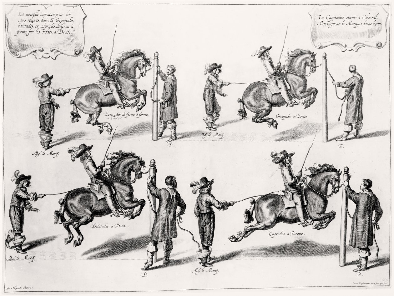 Illustrasjon fra en ridehåndbok, gravert av Peeter Clouwet (1629-70), 1658 av Abraham Jansz. van after Diepenbeeck