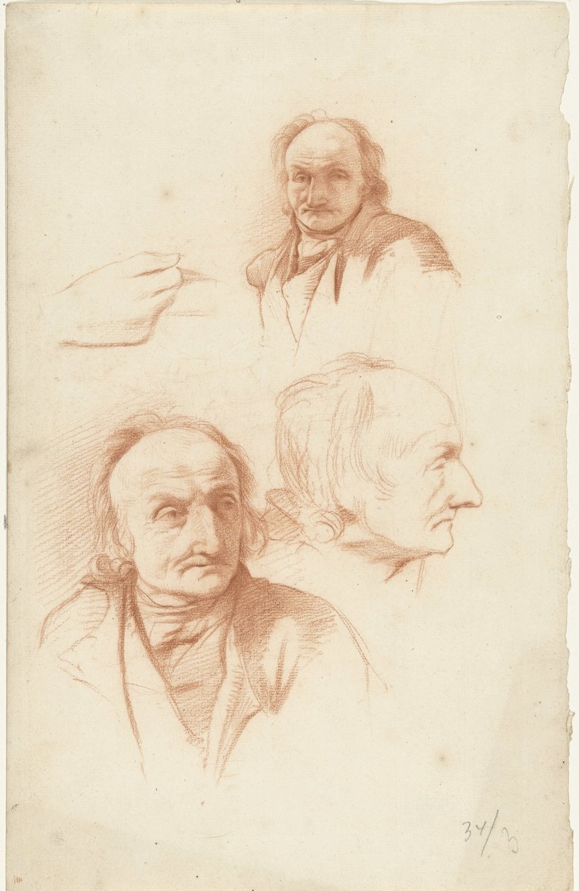Tre studier av en gammel manns hode og en hånd av Abraham Johannes Ruytenschildt