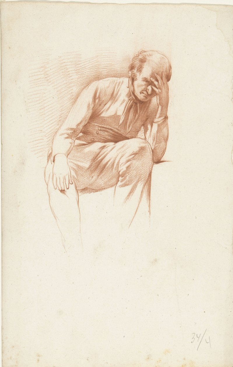 Sittende gammel mann, hånd på ansiktet av Abraham Johannes Ruytenschildt