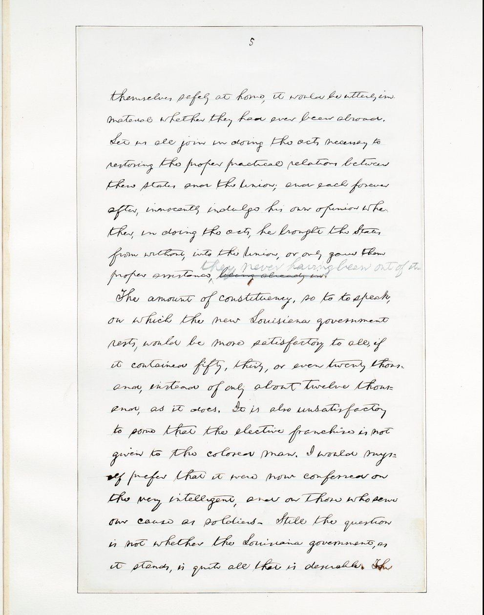 Autografmanuskript av Lincolns siste tale som president, levert i Washinton, D.C., fra vinduet i Det hvite hus om kvelden 11. april av Abraham Lincoln