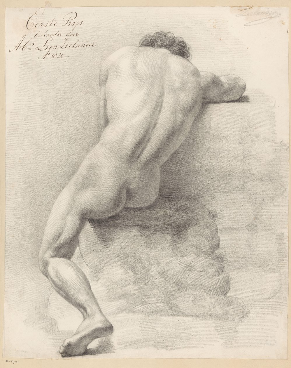 Sittende naken mann, sett bakfra (1. premie 1820) av Abraham Lion Zeelander