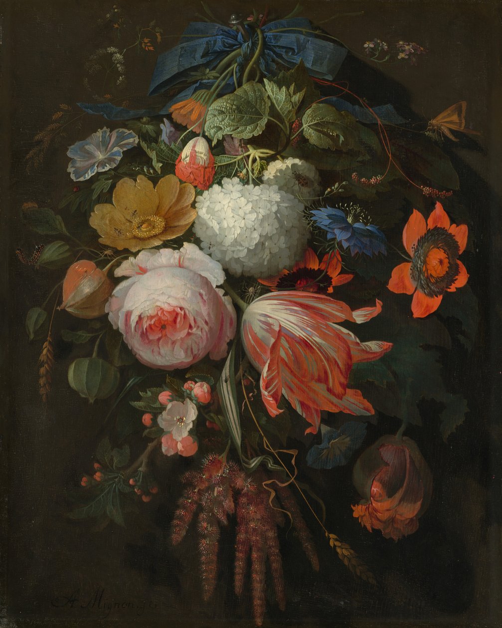 En hengende blomsterbukett av Abraham Mignon