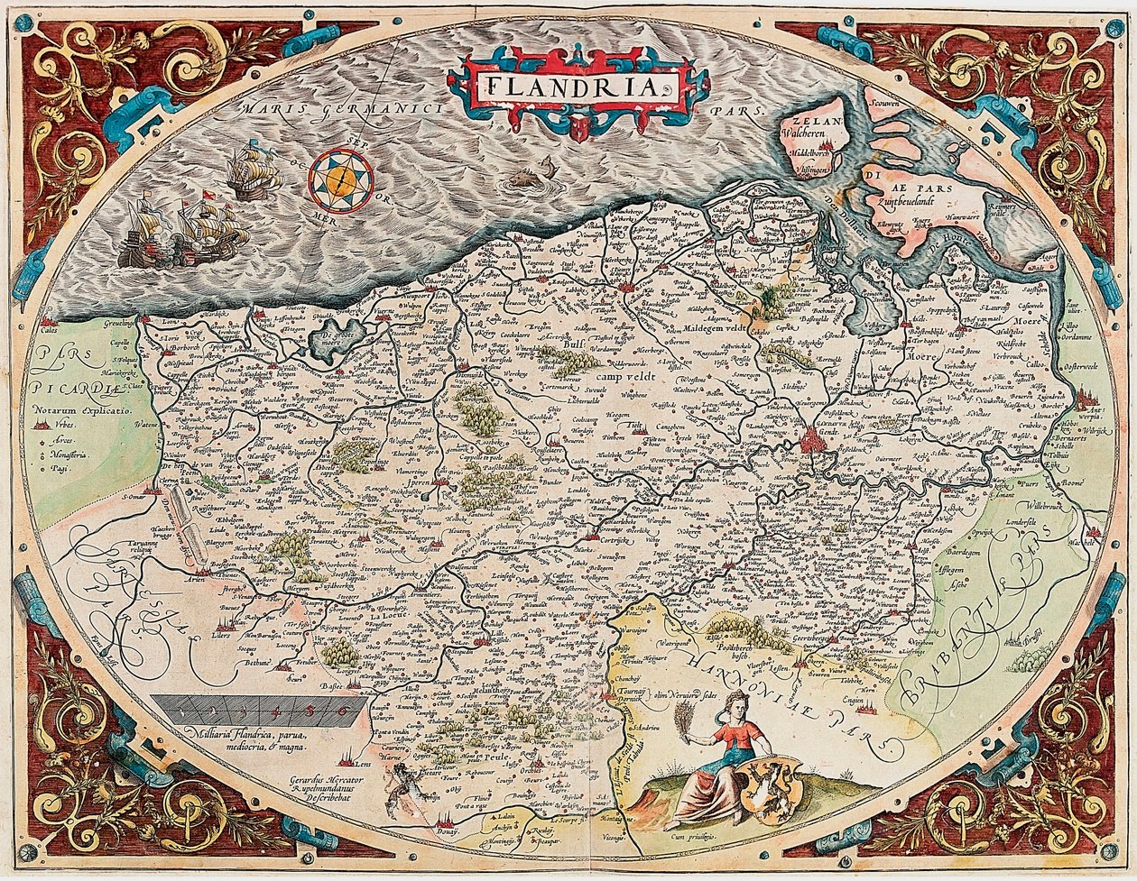 Flandern Geografikart over territoriet til Flandern fra "Theatrum Orbis Terrarum" av Abraham Ortelius (Oertel, Ortell eller Ortel av Abraham Ortelius