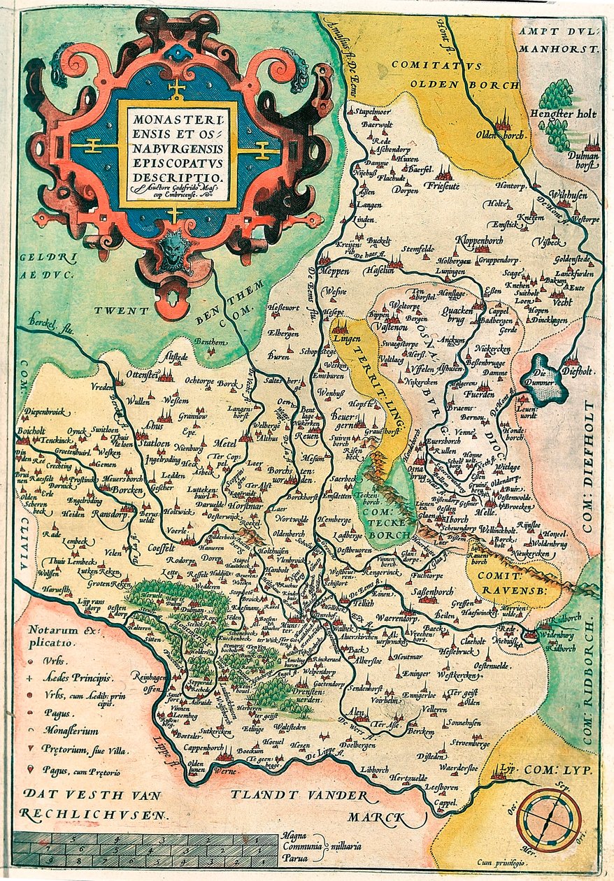 Øst-Frankrike: Monasteriensis og Osnaburgensis bispedømme Beskrivelse Geografisk kart over Franken i Tyskland fra "Theatrum of the World" av Abraham Ortelius (Oertel, Ortell eller Ortel av Abraham Ortelius