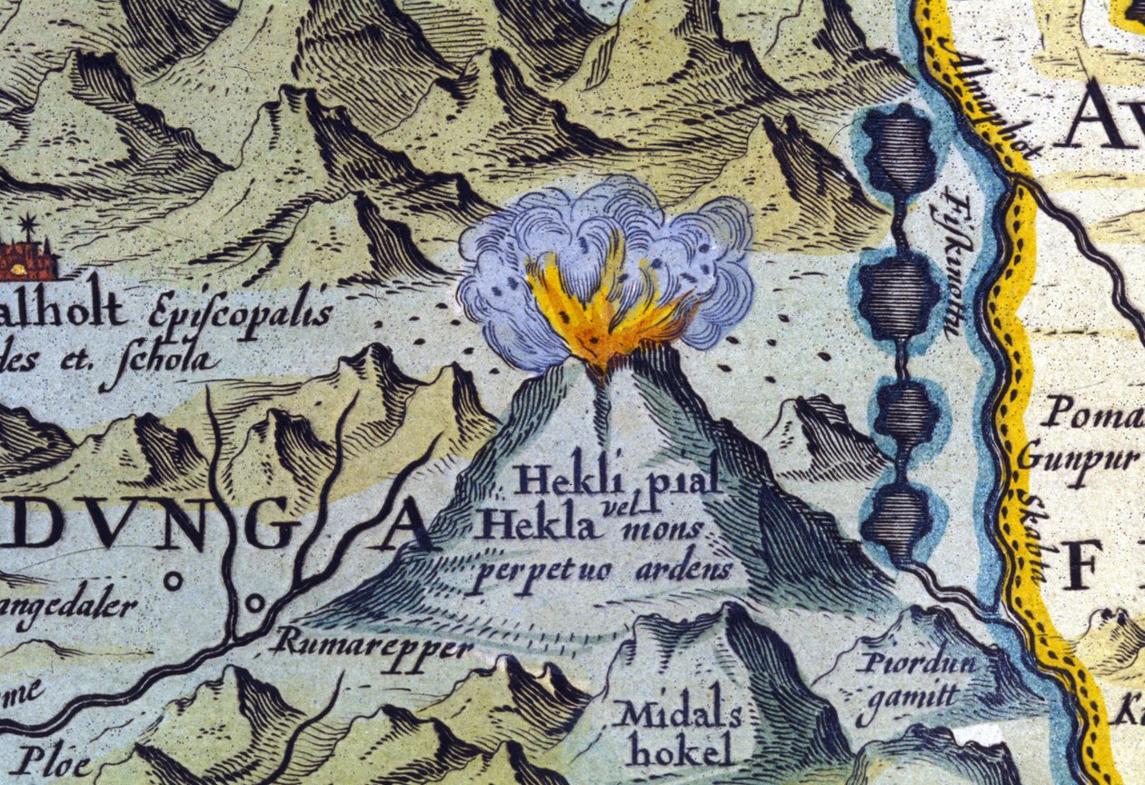 Hekla vulkanen på Island. Atlas av Abraham Ortelius, Amsterdam 1588 av Abraham Ortelius