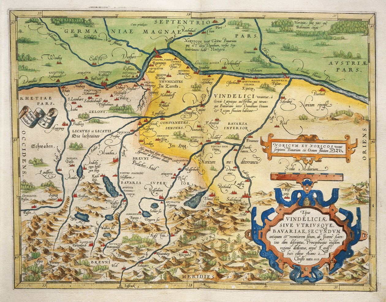 Kart over Bayern, Tyskland, fra Theatrum Orbis Terrarum av Abraham Ortelius av Abraham Ortelius