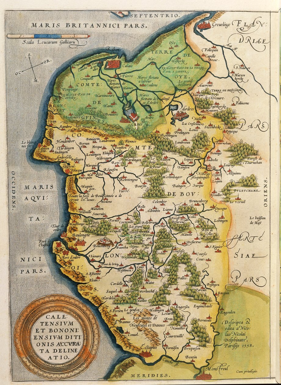 Kart over Calais-området, fra Theatrum Orbis Terrarum av Abraham Ortelius av Abraham Ortelius