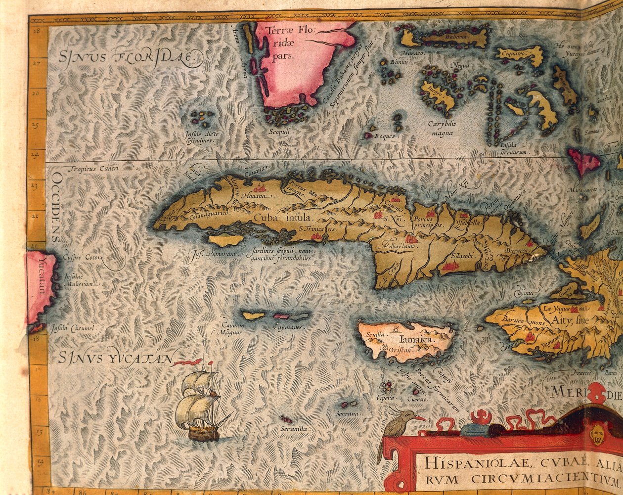 Kart over Cuba og Jamaica, fra Theatrum Orbis Terrarum av Abraham Ortelius, trykt i Antwerpen av Abraham Ortelius