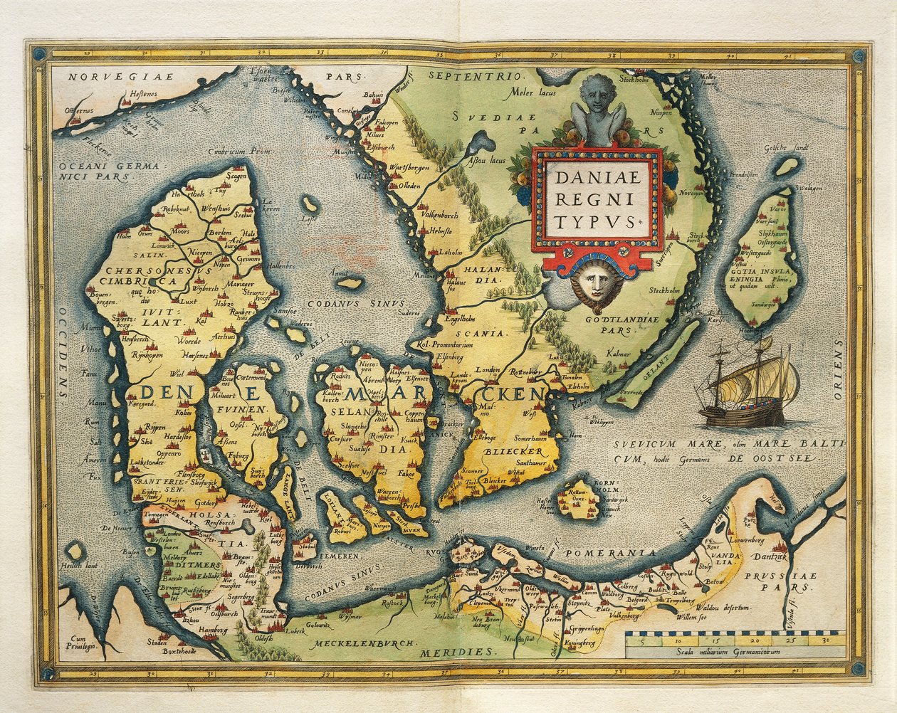 Kart over Danmark, fra Theatrum Orbis Terrarum av Abraham Ortelius av Abraham Ortelius