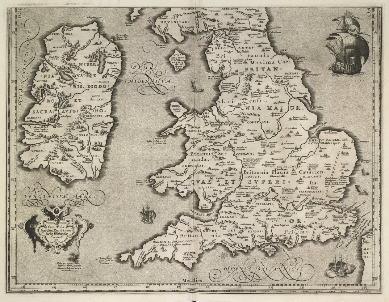 Kart over England, Wales og Irland, Theatrvm Orbis Terrarvm Av Abraham Ortelius av Abraham Ortelius