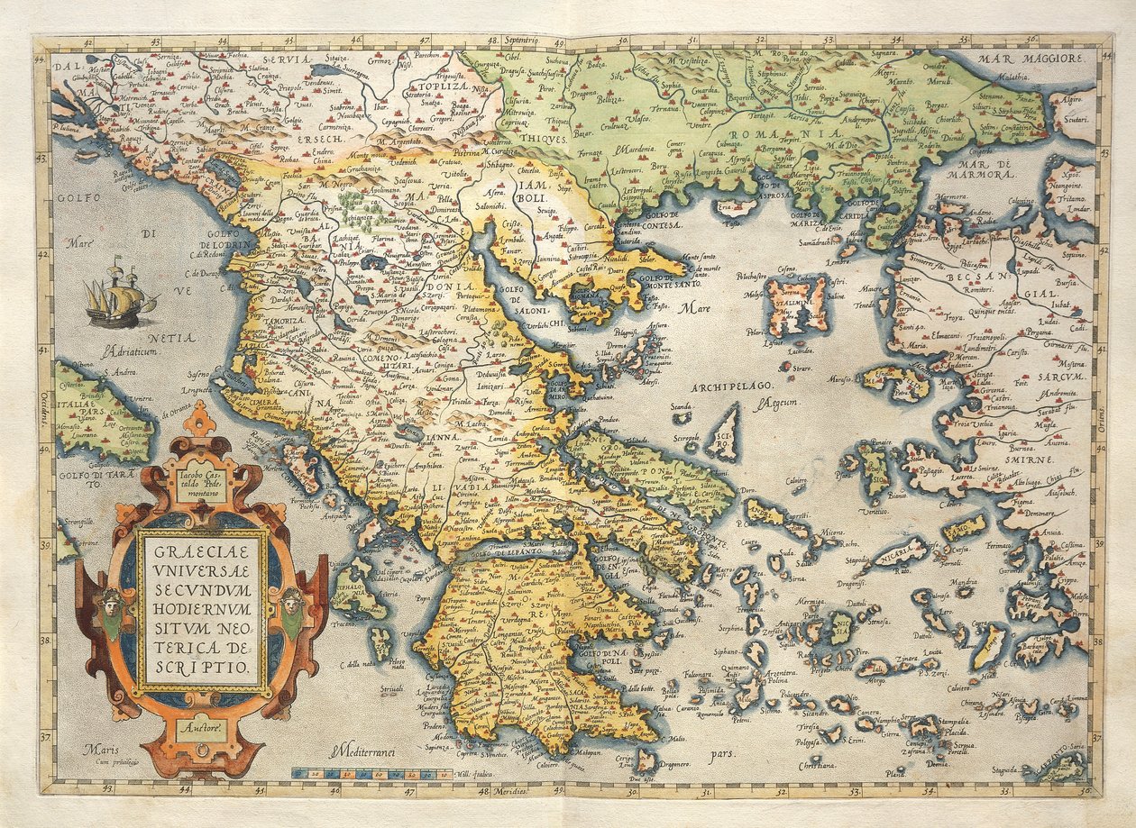 Kart over Hellas, fra Theatrum Orbis Terrarum av Abraham Ortelius av Abraham Ortelius
