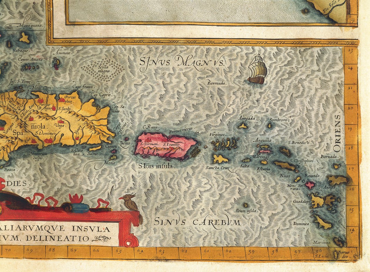 Kart over øya Hispaniola, Santo Domingo, Puerto Rico og en del av Antillene fra Abraham Ortelius av Abraham Ortelius