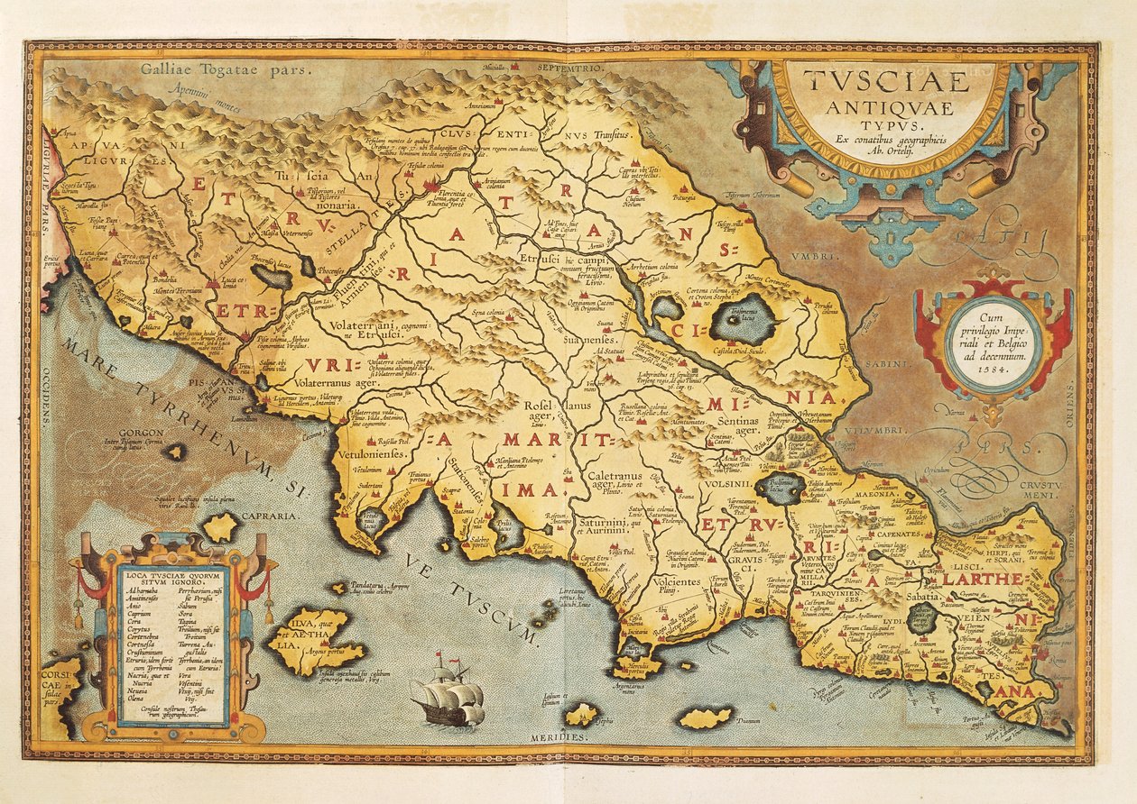 Kart over Toscana fra Theatrum Orbis Terrarum av Abraham Ortelius av Abraham Ortelius
