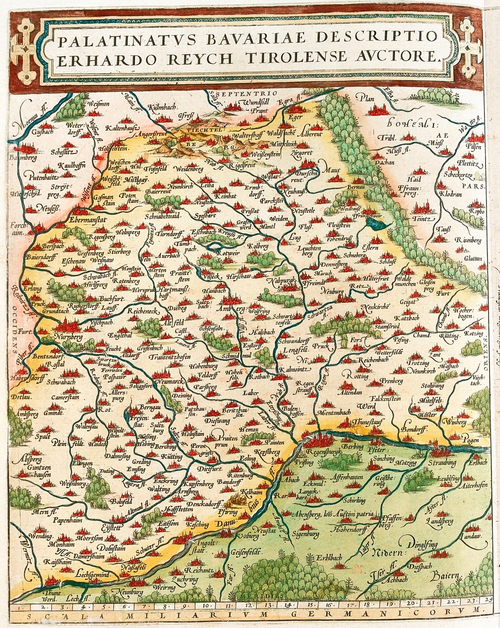 Pfalz i Bayern Geografikart over territoriet til Baviere i Tyskland fra "Theatrum of the World" av Abraham Ortelius (Oertel, Ortell eller Ortel av Abraham Ortelius