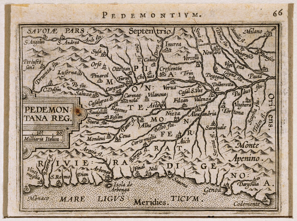 Regionene Piemonte og Vestliguria. Fra Theatrum Orbis Terrarum av Abraham Ortelius av Abraham Ortelius