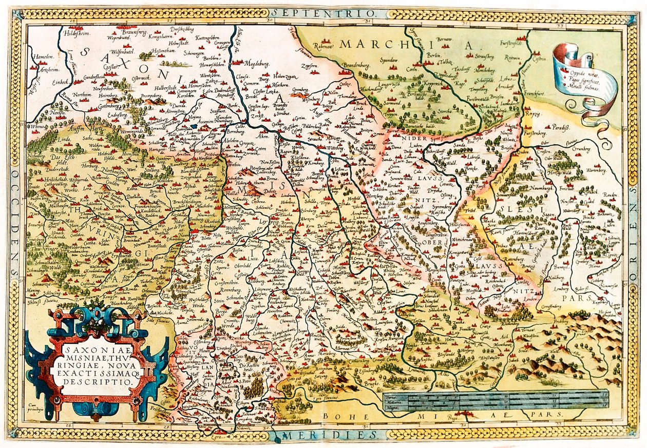 Kart over territoriet til Sachsen, Thüringen i Tyskland fra "Theatrum Orbis Terrarum" av Abraham Ortelius (Oertel, Ortell eller Ortel av Abraham Ortelius
