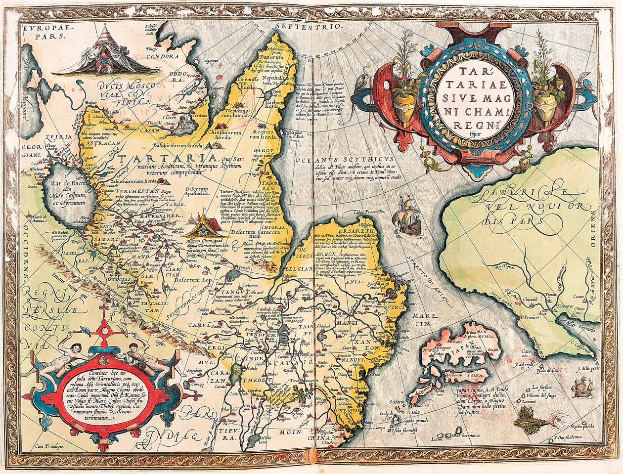 Geografikart over Tartar-territoriet fra "Theatrum Orbis Terrarum" av Abraham Ortelius (Oertel, Ortell eller Ortel av Abraham Ortelius