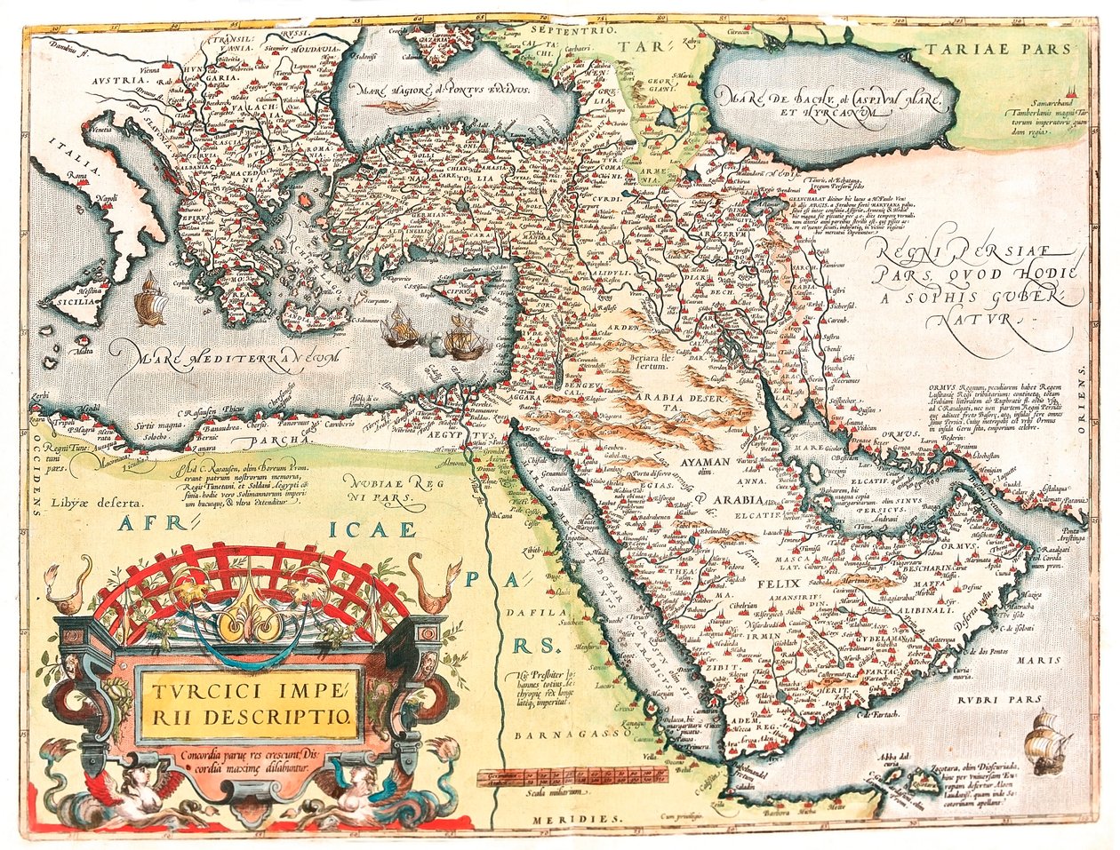 Beskrivelse av det tyrkiske riket Geografikart over territoriet til det osmanske riket hentet fra "Theatrum of the World" av Abraham Ortelius (Oertel, Ortell eller Ortel av Abraham Ortelius