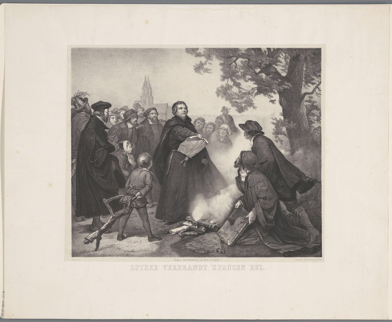 Luther brenner oksen Luther brenner pavens okse (tittel på objekt) av Abraham Pieter Felix