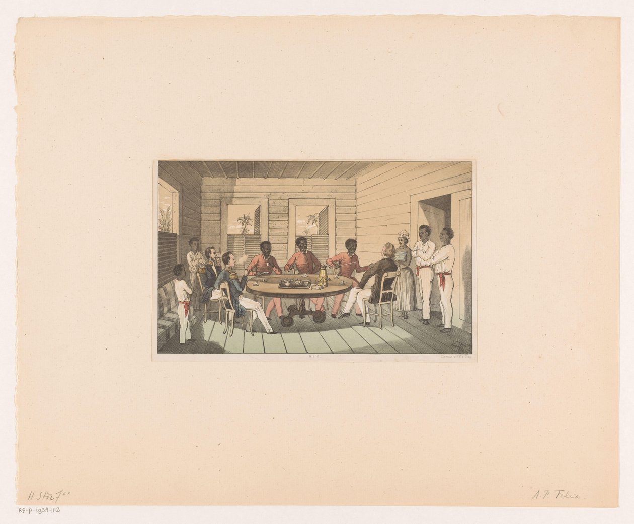 Surinamere og nederlendere drikker te av Abraham Pieter Felix
