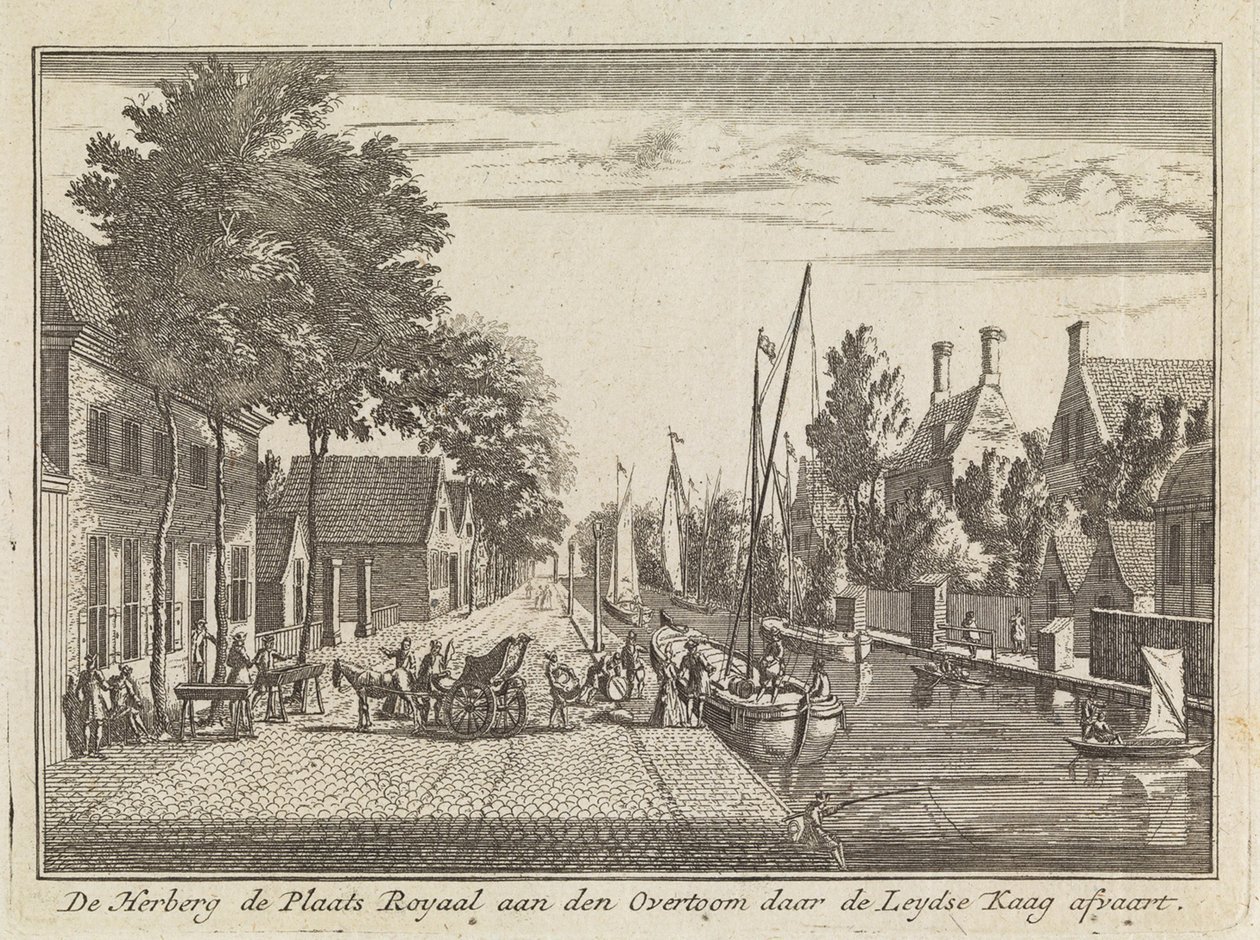 Vertshuset De Plaats Royael ved Overtoom, der Leydse Kaag går fra av Abraham Rademaker