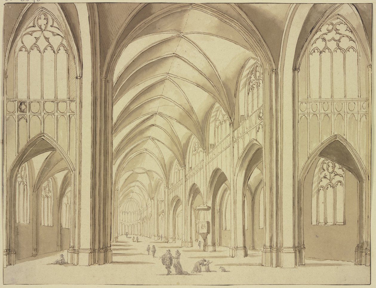 Interiør i Mariakirken i Utrecht av Abraham Rademaker