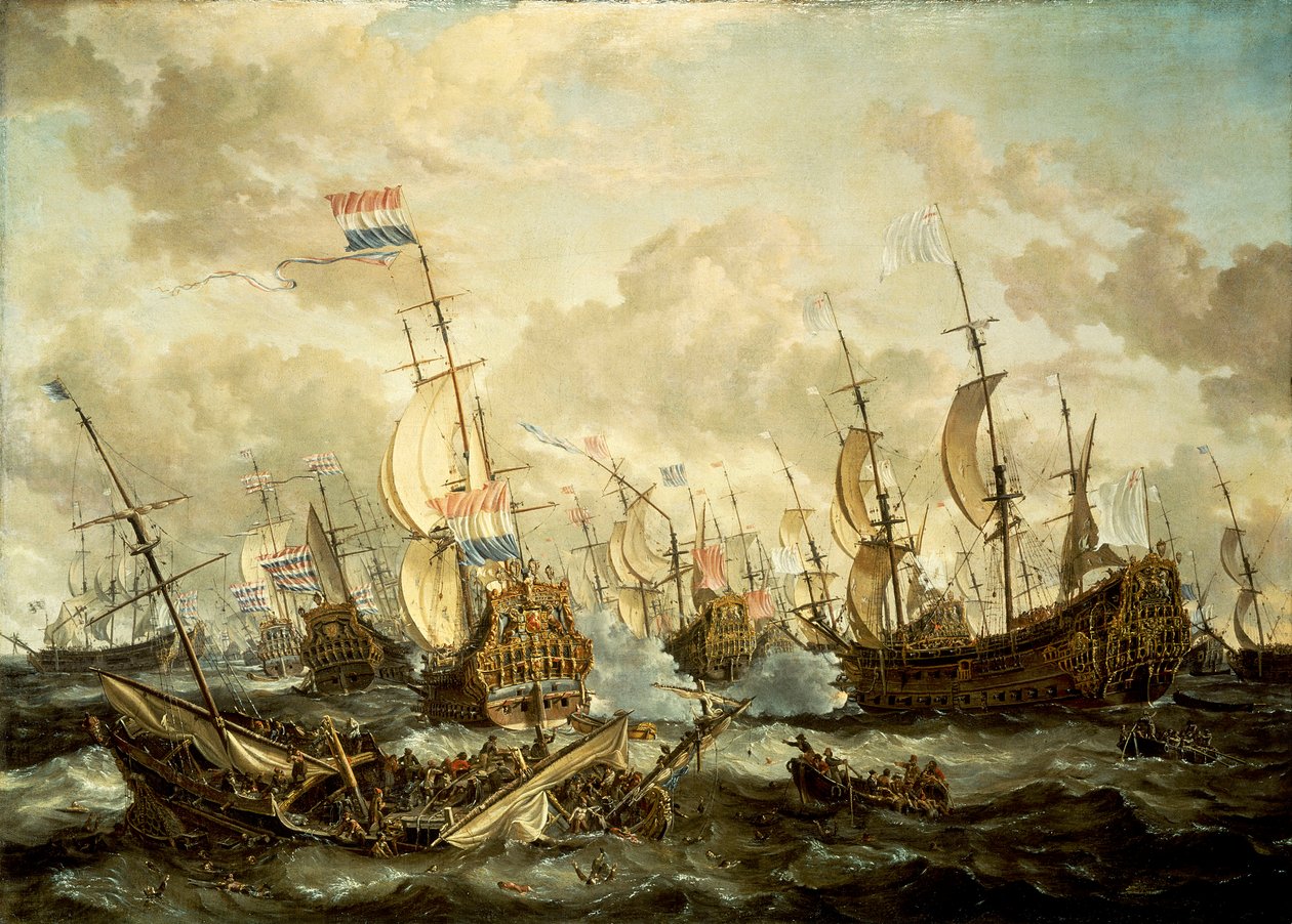 HMS #39;Royal Prince#39; og andre fartøy i Firedagersslaget av Abraham Storck