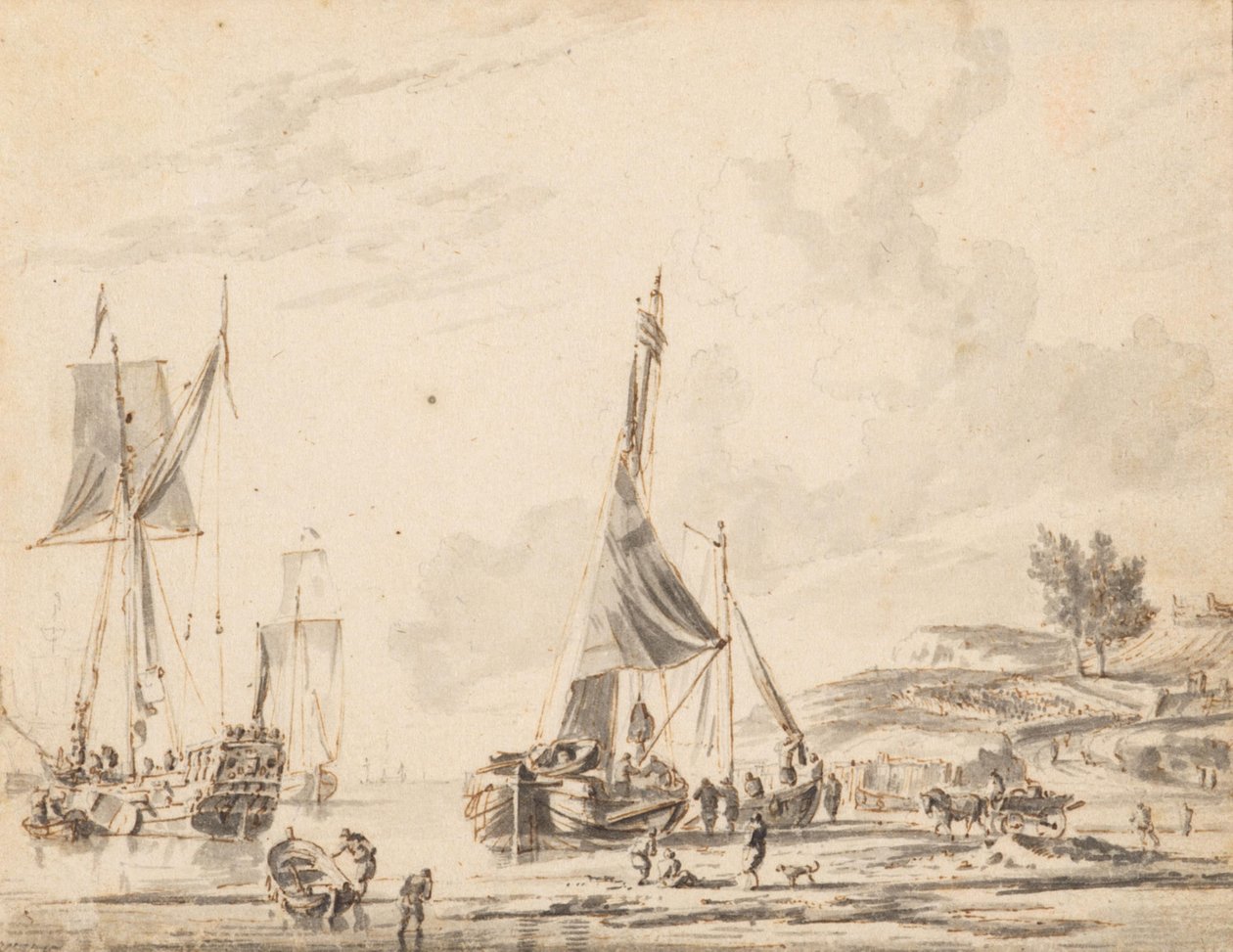 Hollandske skip ved en fjern kyst av Abraham Storck