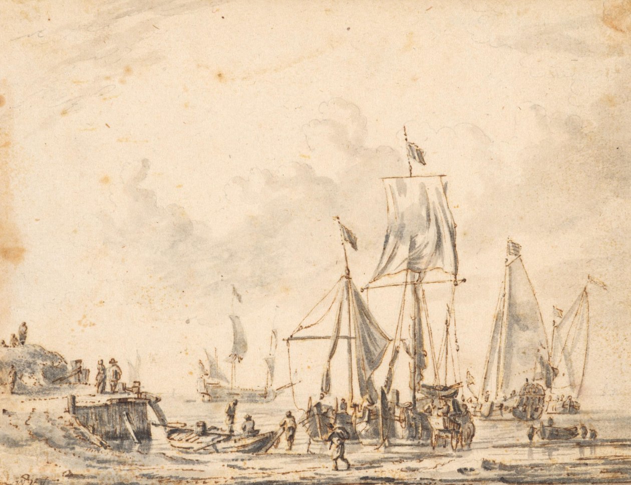 Båter ved en brygge av Abraham Storck