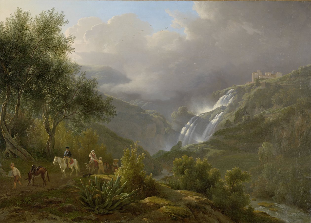 Kaskadene i Tivoli, med en storm som nærmer seg Cascatellen i Tivoli under en kommende storm av Abraham Teerlink