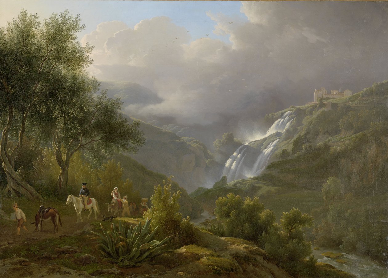 Kaskadene i Tivoli, med en storm som nærmer seg, 1824 av Abraham Teerlink