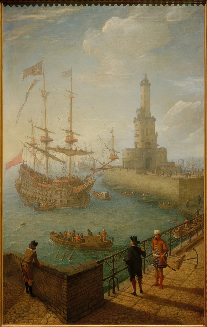 Spansk triplan ankret utenfor Napoli av Abraham Willarts