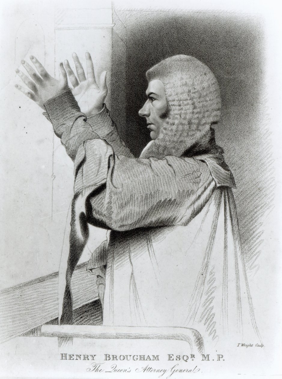 Henry Brougham Esq MP, dronningens statsadvokat, gravert av T.Wright, 1821 av Abraham Wivell